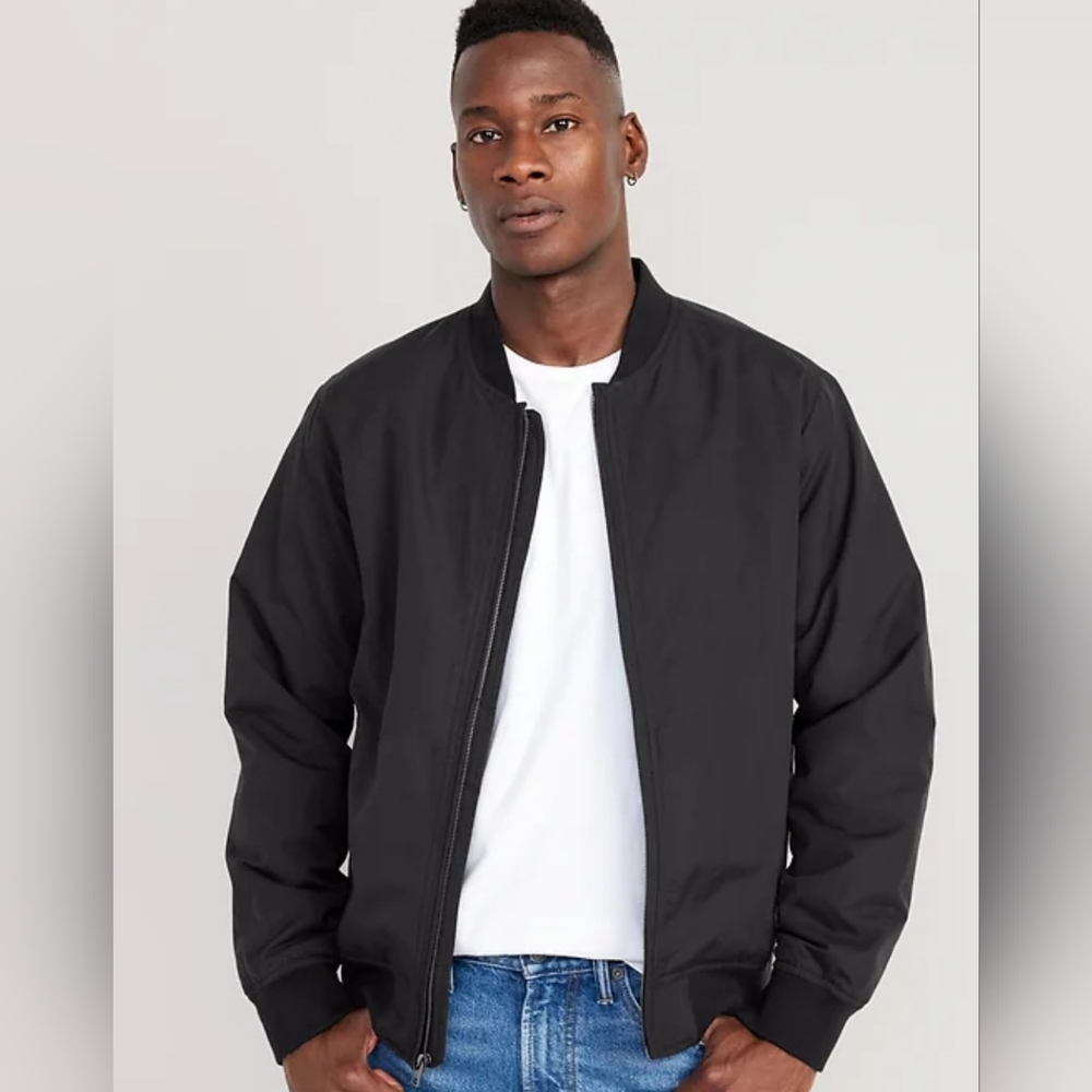 Old Navy FIRE! NWT! Water Resistant Zip Bomber Jacket in Black. Sz Md. R2S!!